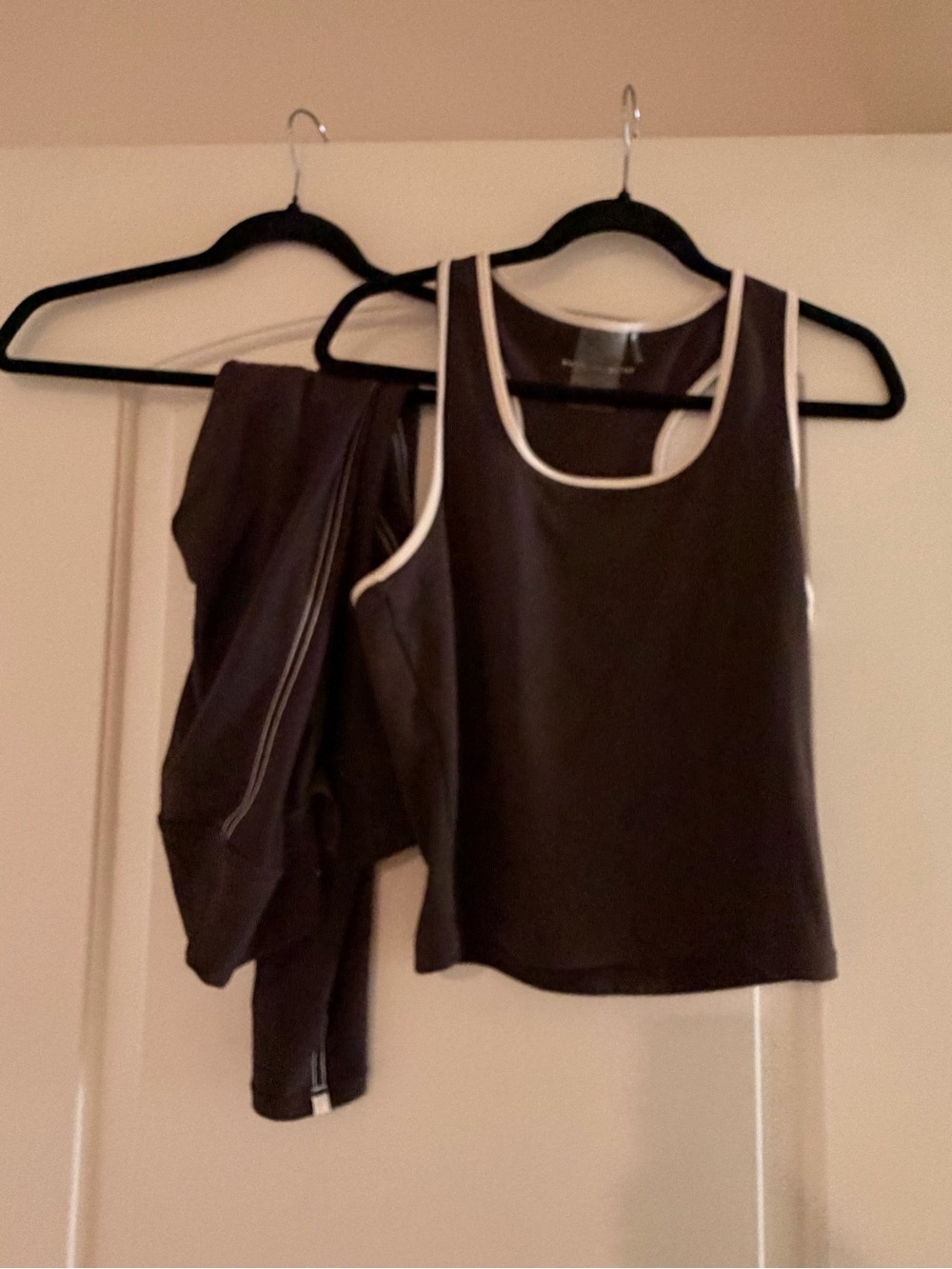 Women’s Sleeveless Tank Top with Contrast Trim and matching leggings set- Brown